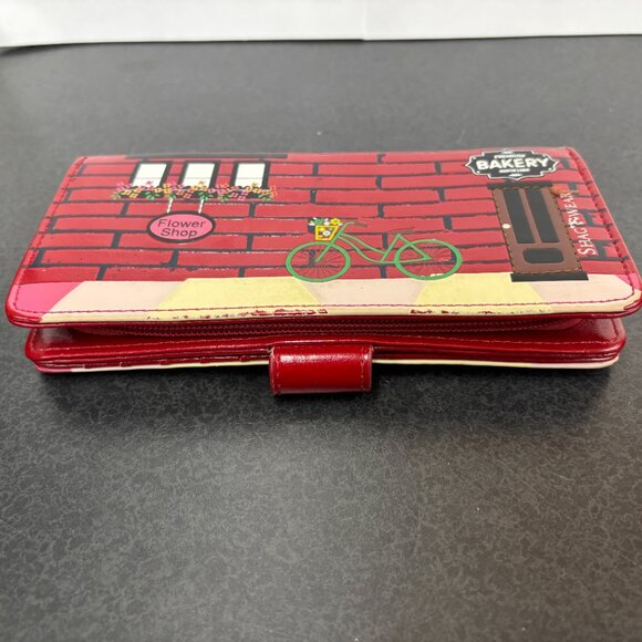 Shag Wear Vegan Leather Wallet – Red Brick Floral & Bakery Shop Street Scene LG - Picture 11 of 11